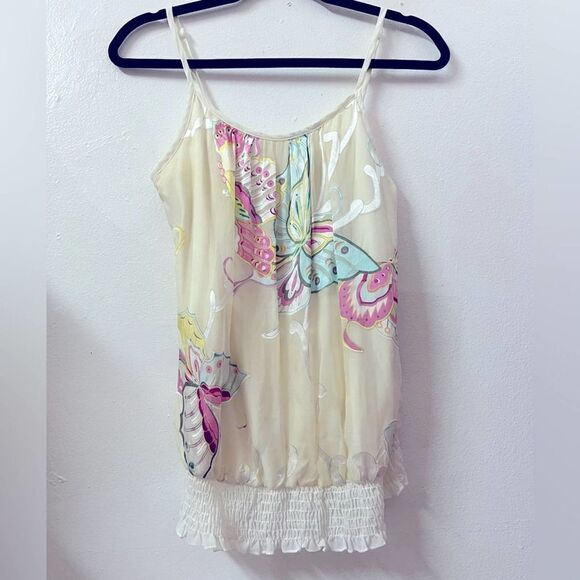 FOREVER 21 Women’s Cream Pink Blue Butterfly Tank Top Size Medium - Picture 1 of 3